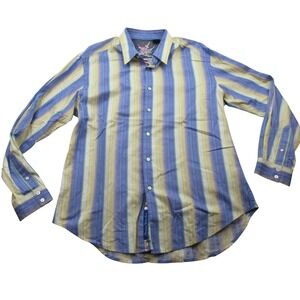 Robert Graham Mens Striped Long Sleeve‎ Button Down Shirt Floral  LG
